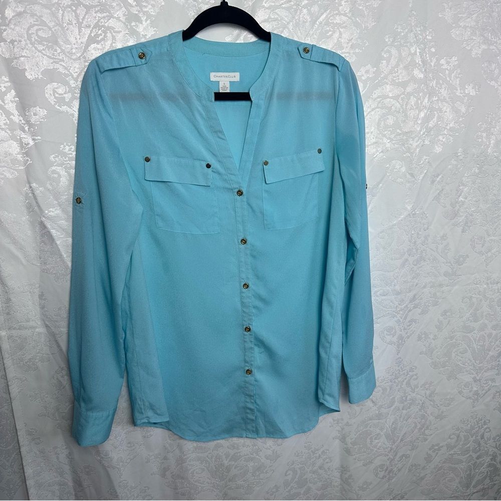 Charter Club Blue Button-Up Blouse